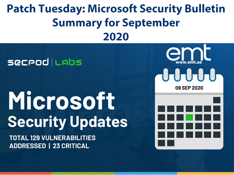Patch Tuesday Microsoft Security Bulletin Summary for September 2020